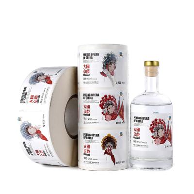 China Customized Full Color Printing Waterproof Brandy Vodka Whiskey Tequila Wine Bottle Adhesive Label Glass Bottle Stickers Rolls for sale