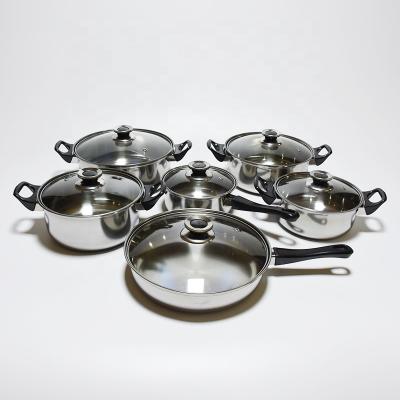 China 12pcs Stainless Steel Pot Set Gas Stove Viable Cooking Induction Cooker Suitable for Pan Kitchen Cooking Pot Set for sale