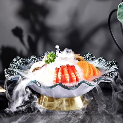 China Viable high-end salmon japanese style special round tray seafood sashimi fish dish sashimi ice dish for sale