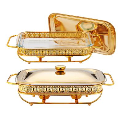 China Customized LOGO Luxury Gold color /stainless steel chafing dishes shake glass 1.5/2.0L shake chafing dish food warmer for sale