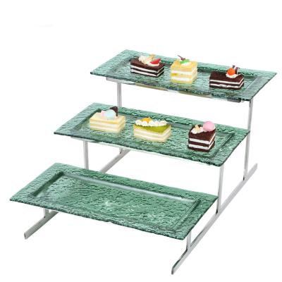 China 2022 new stainless steel three-layer cake stand food shop dessert display rack fruit sushi rectangular rack for sale