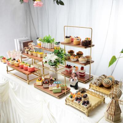 China Chinese Golden Three-Tier Cake Tray Stand Snack Tea Afternoon Decoration Display Stand Table Meal Dessert Coffee Break Cold Table YCH06 for sale