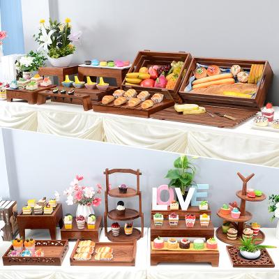 China Dessert Table Pastry Table Fruit Dish Display Stand Chinese Buffet Food Bread Coffee Break Table Solid Wood Cold Props for sale