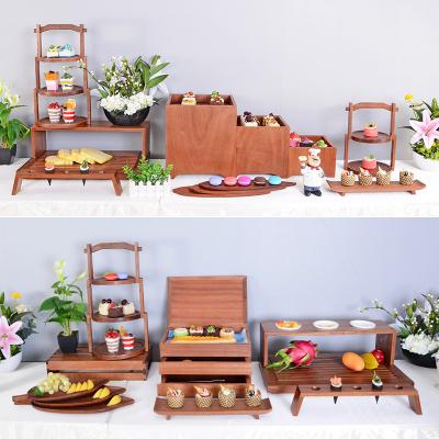 China Wedding Banquet Cup Cake Stand Table Catering Buffet Food Display Kitchen Dessert Wooden Racks Show Racks YCF01 for sale