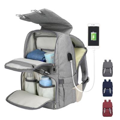 China With USB Multi-Function Waterproof Nappy Diaper Backpack Mommy Diaper Backpack Baby Diaper Changing Bag for sale