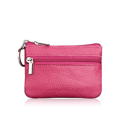 China Waterproof RFID Blocking Mini Change Pocket PU Women Leather Card Key Coin Purse Wallet With Double Zipper Pocket &Key Ring for sale