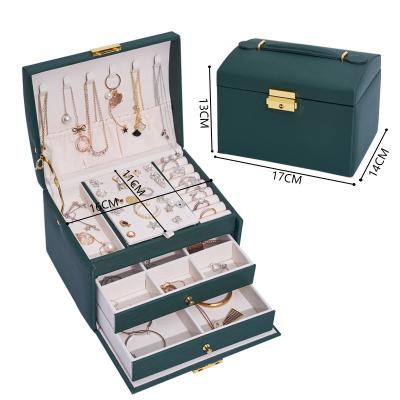 China PU+Velvet Three-Layer PU Leather Jewelry 2 Drawer Packaging Box Jewelry Organizer Ring Necklace Bracelet Storage Box for sale