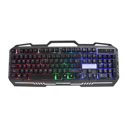 China Anti-ghosting 104 Keys Rainbow Backlight Keyboard Multmedia USB Keyboard Wired Metal Panel Gaming Keyboard for sale