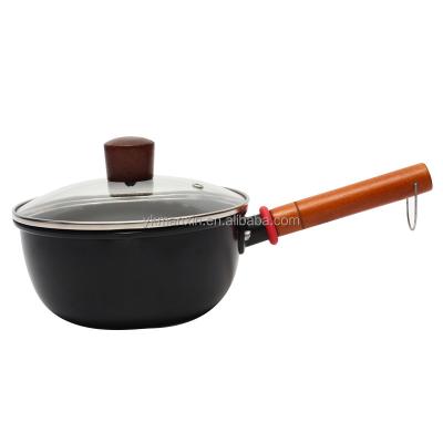 China 18cm Viable Small Milk Pan Wooden Handle With Lid Milk Pan With Wood Handle Milk Pan for sale