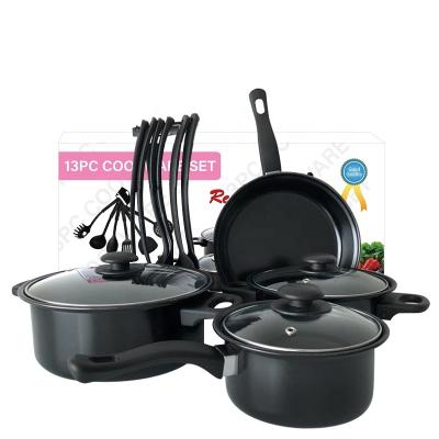 China 13pcs Kitchen Viable Cheap Household Items Non Iron Stick Kitchen Pots Cookware Sets for sale