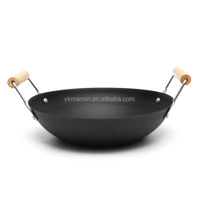 China Household Cookware 20 Cm Cast Iron Wok Non Sustainable Binaural Stick Wok Pan for sale