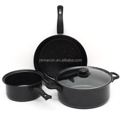 China Factory Direct Sale Outdoor Camping Three Piece Viable Cookware Aluminum Nonstick Cookware Set for sale