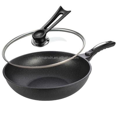 China Stone Wok Flat Bottom Cookware Induction Cooker Gas Stove Non-Stick Viable General Medical 32CM for sale