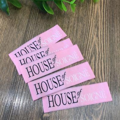 China Factory Washable Pink Woven Custom Clothing Labels Shirt Brand Logo Neck Labels for sale