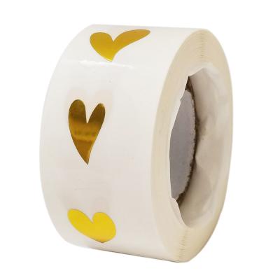 China Anti-Counterfeit Wholesale Roll Package PVC 2.5cm Heart Shape Gold Foil Clear Seal Stickers for sale