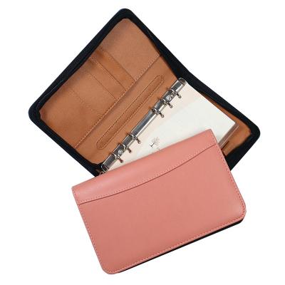 China Multifunctional Custom Leather Folder Ring Folder Document Organizer Office Notebook Folder A6 Folder with Card Holder for sale