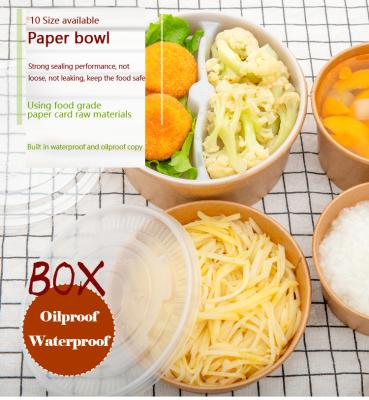 China Disposable Round Disposable Ready-to-eat Bowl Container Paper Box With Plastic Lid 500~1500ml for sale