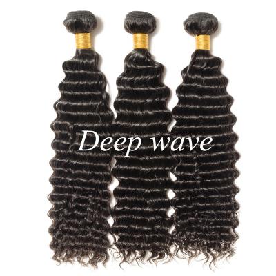 China Grade 10A Virgin Loose Deep Wave #1B Natural Black Full Wave Ends Double Drawn Hair Weaves Bundles for sale