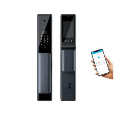 China Tuya Home Digital Biometric Keyless Smart Fingerprint Hole Security Door Face Recognition Office Apartments Hotel Smart Door Lock With Camera for sale