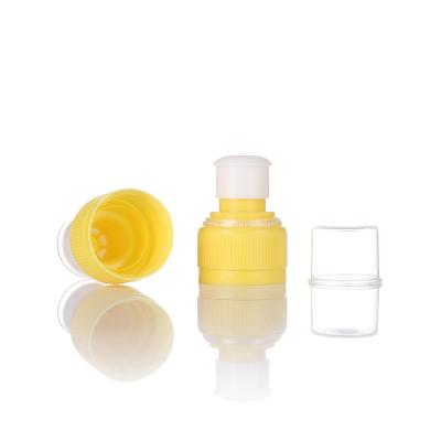 China Non Spill Yellow 28/410 Plastic Pull Back Cap Push And Pull Cap For Sport Water Bottle for sale