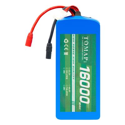 China Long Cycle Life Rechargeable Agriculture 16000mAh 16A 6S 22.2V 20C Drone UAV Spraying Battery for sale