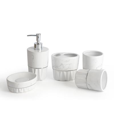 China Mouthwash Cup Bathroom Set Household Sustainable Products Ceramic Marble Five-Piece Hotel Bathroom Set for sale