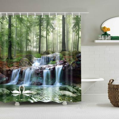 China Sustainable Nature Forest Shower Curtain Waterproof Bathroom Screen Trees Landscape Curtains Polyester Fabric Home Decoration Bath Curtains for sale