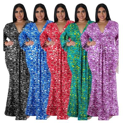 China 2022 New Arrival Floral Long Maxi Dress A039 Viable Elegant Sexy V-Neck Long Sleeve Plus Size Women's Clothing for sale