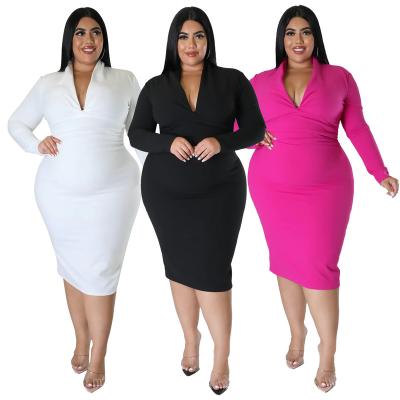 China A046 viable 2023 spring new arrival solid color bodycon ladies sexy fashion plus size dresses women lady elegant for sale