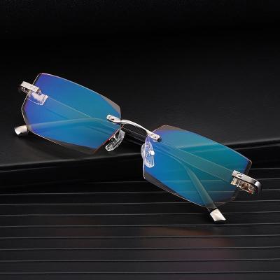 China Fashion Rimless Blue Light Reading Glasses Metal Reading Glasses Luxury Diamond Men Women for sale