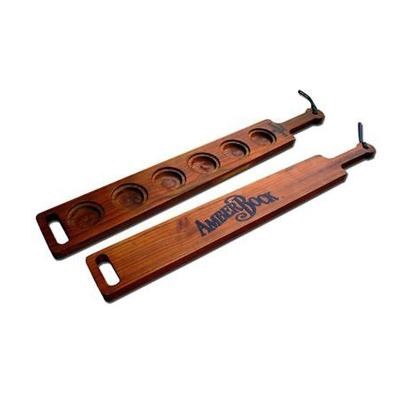 China Wooden Beer Promotion Tool 6 Holes Beer Glass Sample Tray for sale