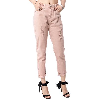 China New Arrival Breathable OEM Design Do Old Washed Denim Fabric Casual Fall Skinny Ripped Jeans With Custom Logo Woman Pants Women Pants for sale