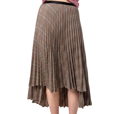 China Anti-Static Brown Striped Pleated Skirt For Women Customer Casual Soft Skirt With Loose And Comfortable Edge Woman Skirts for sale