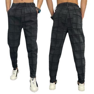 China SUSTAINABLE NEW Mens Black Digitally Printed Denim Pants Plaid Taper Baggy Jeans Mens Spring And Fall Trousers Tapered Trousers for sale