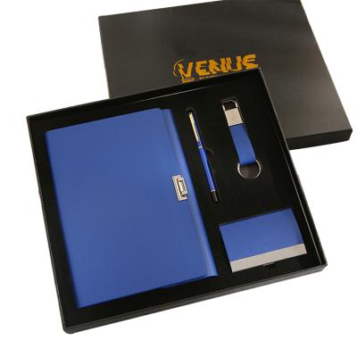 China Financial Institutions Amerpromo Promotional Gift Sets For Key Chain Signature Pen Customization Business Blue Card Case Customers A5 Notebook Gift Set for sale