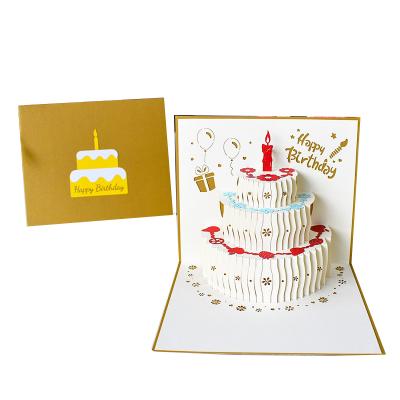 China 3D Amerpromo Birthday Pop 3D Card Greeting Cards Happy Birthday Cake For Birthday Baby Celebration Gold Blue Red Color for sale