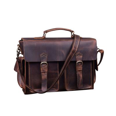 China 2022 hot sale 17 inch laptop bag retro vintage men's large capacity genuine cow leather briefcase for sale