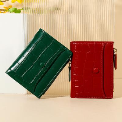 China Normcore/Minimalist Wholesale Short Luxury Women Purses Black PU Leather Small Credit Card Wallet Ladies for sale