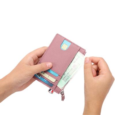 China Slim Front Pocket Minimalist RFID Card Holder Women Wallet RFID Blocking Leather Credit Card Holder For Women Wallet for sale