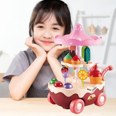 China Plastic Ice Cream Car Toys Kitchen Toy Huiye Game House Food Dessert And Candy Cart Set With Light Music Store Ice Cream Car Toys Kitchen Toy for sale