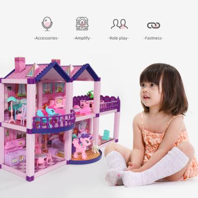 China Huiye Plastic Scene Princess Castle Assembled Villa DIY Children's Dolls Room Educational Children Play Room Toy Big Doll House for sale