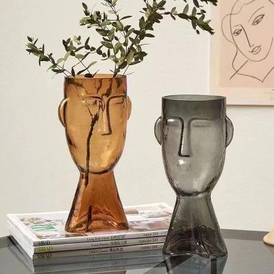 China Art Deco Nordic Dining Table Decoration Transparent Surface Flower Arrangement Container Face Glass Vase Tabletop Decoration for sale