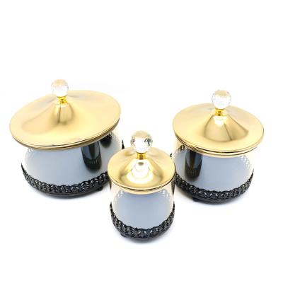 China Golden Candy Jar OEM/ODM Wholesale Wedding Decorative Gold Round Metal Glass Storage Candy Jar With Lid for sale