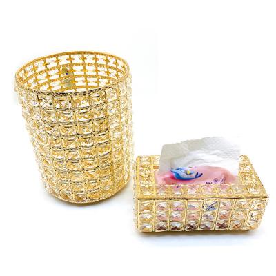 China Luxury Best Price Durable Tissue Boxes Gold Metal Transparent Crystal Flat Napkin Holder For Table Decoration Gold Waste Container for sale