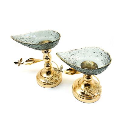 China Disposable Glass and Metal Cake and Desert Stand Golden Plated Fruit Plate Table Display Decorative Turkish Serving Trays for sale