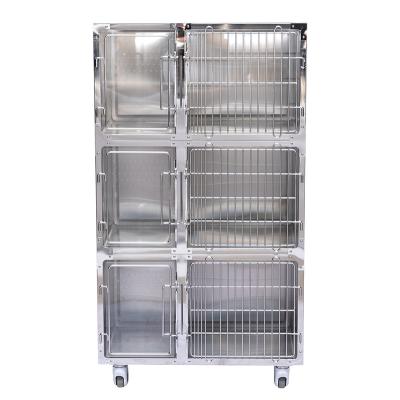 China Luxury Cat Cage Farms Pet Store Hospital Use Veterinary Whole 304 Stainless Steel With Wheel for sale