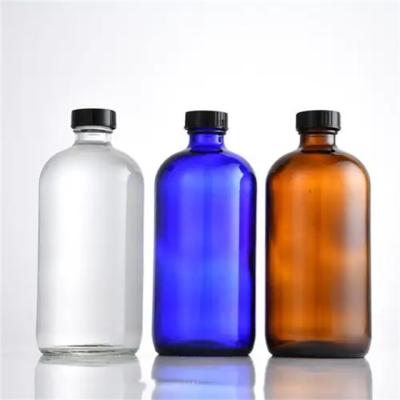 China OEM Boston Round Cosmetic Glass Cosmetic Packaging Bottle Amber Blue Clear Dropper Bottle With Screw Lid 22-400 24-400 for sale