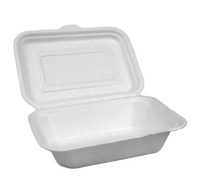 China Disposable 600ml compostable and biodegradable fast food take away sugarcane bagasse lunch box for sale