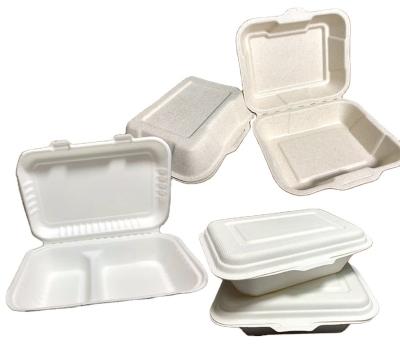 China Togo disposable eco-friendly takeway box restaurant 9x6x3 inch bagasse clamshell packaging box hinged food container sugar cane box for sale