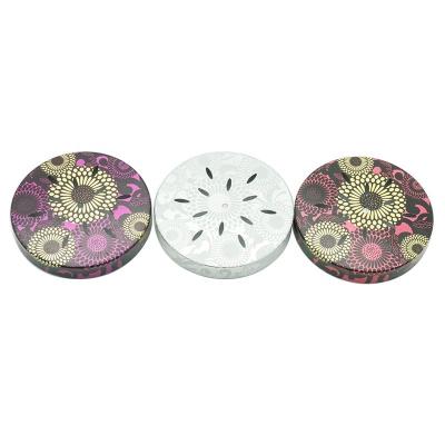 China Non Spill HAODEXIN Custom Plated Colorful Unique Pattern Hollow Out Candle Tinplate Tin Lid With PE Liner For Candle Jar Container for sale